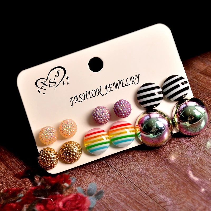 

New Fashion Women Jewelry Wholesale Girls Party Pearl Stud Earrings Beautiful Mix 6 Pairs / Set Earrings Gifts Free Shipping