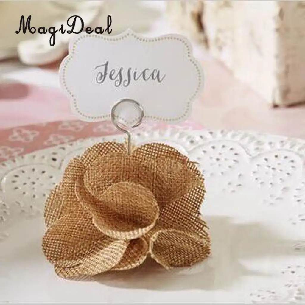 

MagiDeal 1Pc Burlap Hessian Flower Table Place Card Clip Photo Holder for Wedding Party