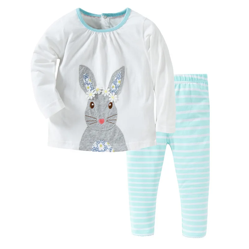 LST-10, кролик, 6 компл./лот, Оптовая продажа; детская одежда для девочек одежда с длинным рукавом комплекты для От 2 до 7 лет, 100% хлопок