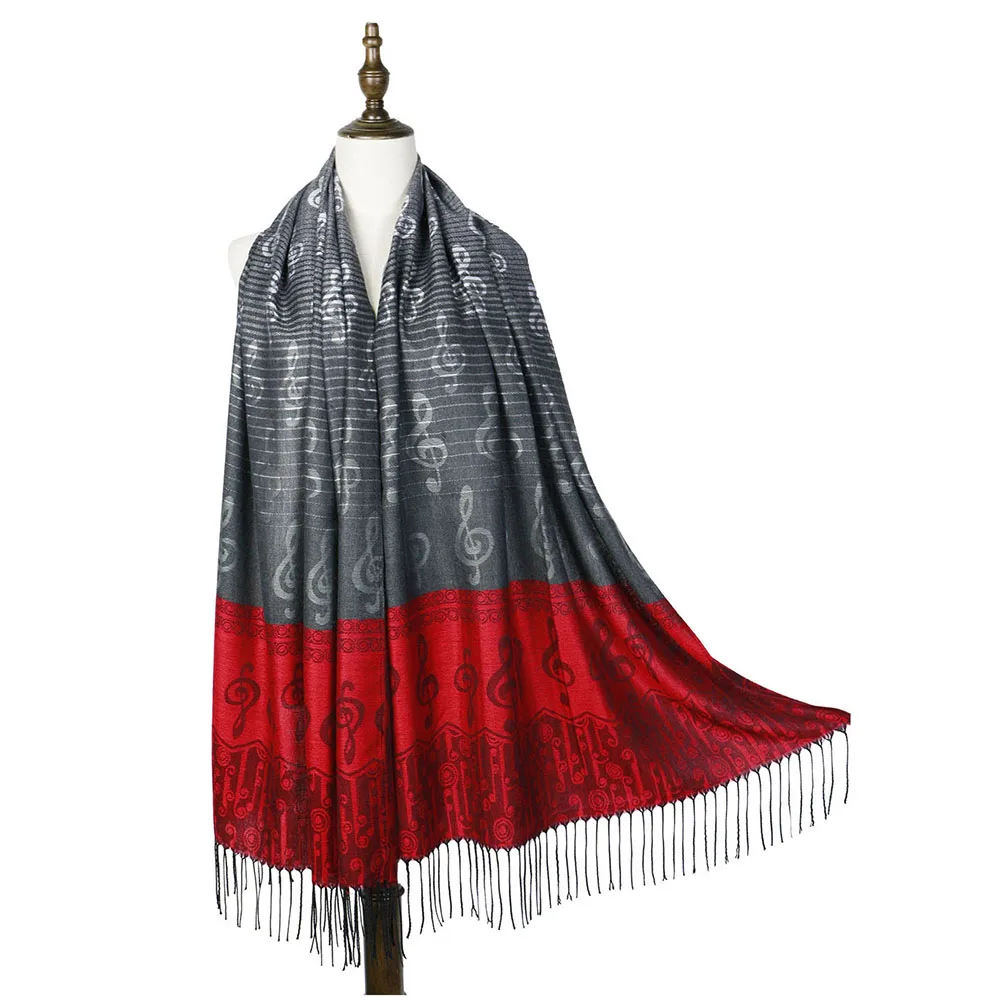 

scarf women 180G Fringe Musical Note G-Clefs Jacquard Pashmina feminino scarfs shawls fashion bandana hijab scarves