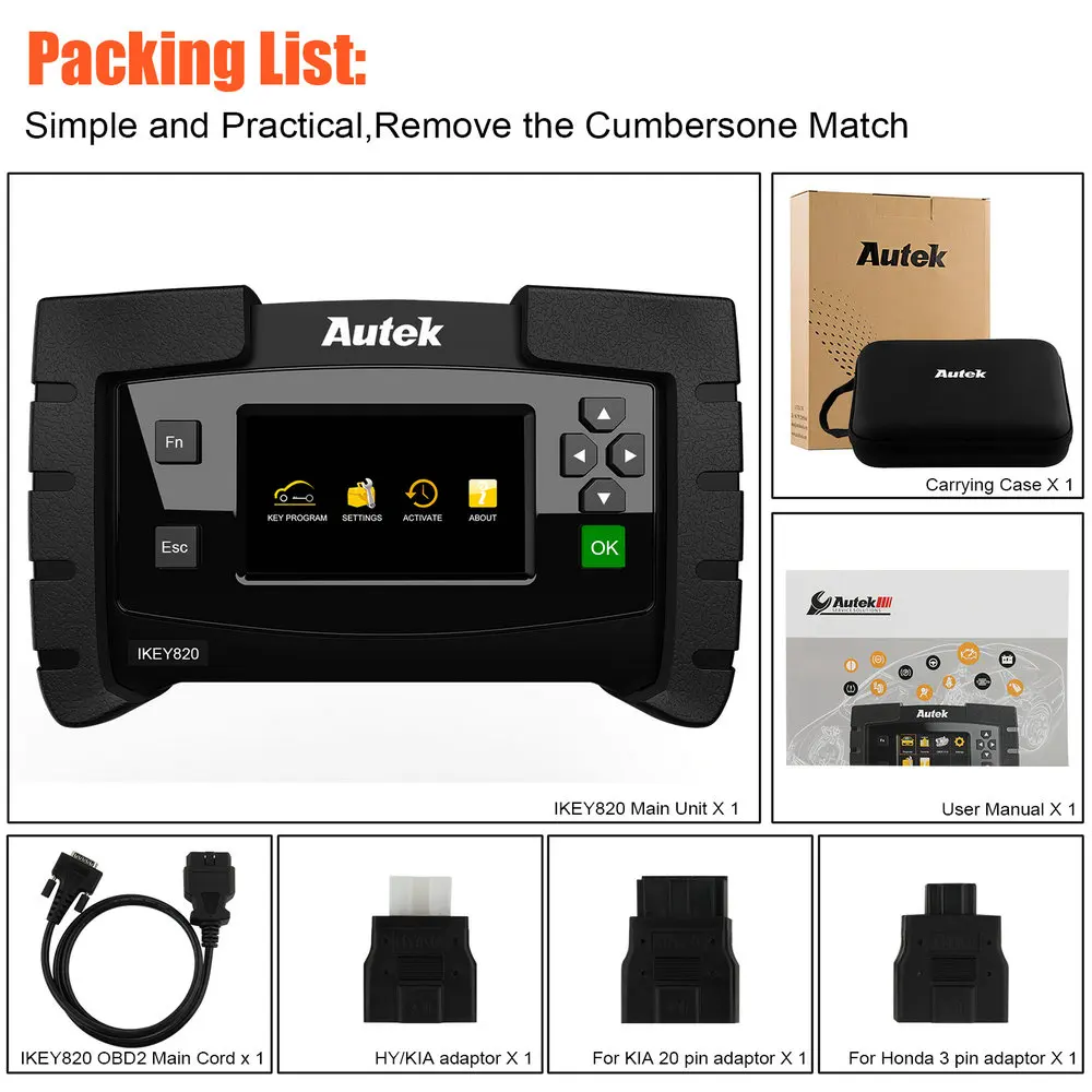 Autek iKEY820 Auto Key Programmer Professional Pin Code Reader Immobilizer Car Key Programming Diagnostic Tool For All Key Lost