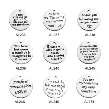 

3pcs/lot Engraved Quotes Charms Coins Stainless Steel Round Plate Pendants for Jewelry Making Bracelets Necklaces Keychains