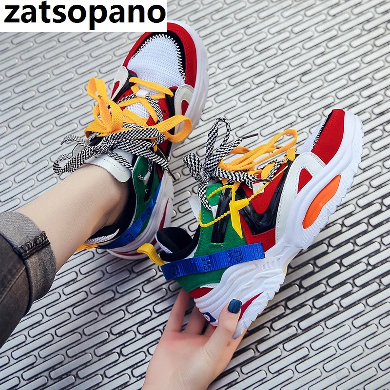 

Zatsopano Women Sneakers 2019 Multi color Thick Sole Ladies Platform Shoes Height Increasing Chunky Shoes Women Casual Shoes