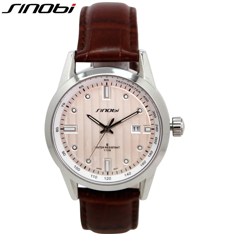 

SINOBI Complete Calendar Genuine Leather Strap Men Watches Waterproof 5 ATM Reloj Masculino Business Multifunction Mens Watches