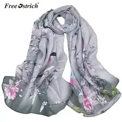 Бесплатная страуса модные женские туфли шифон шарфы для женщин Весна цветочный товары птиц печати мягкая шаль леди подарок девоче