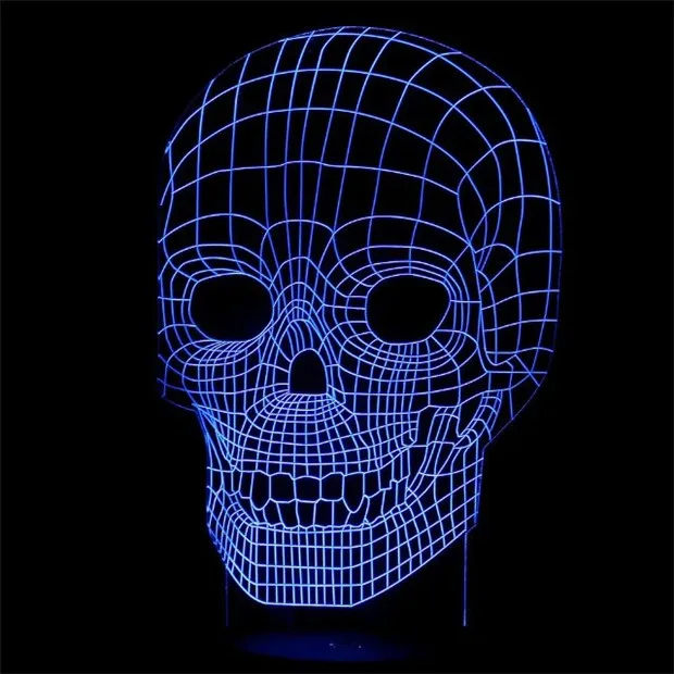 Удивительный 3D светильник Иллюзия череп светодиодный настольная лампа