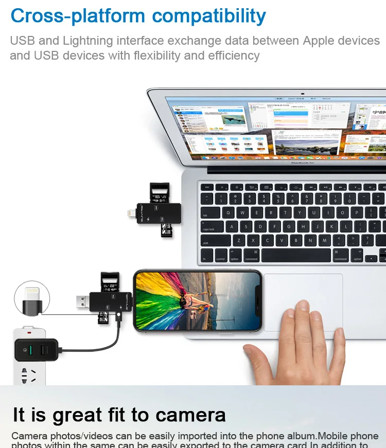 Suntrsi 6 в 1 Lightning Micro USB кардридер Micro SD кардридер зарядка TF/SD кардридер для iphone/смартфона/камеры/ПК