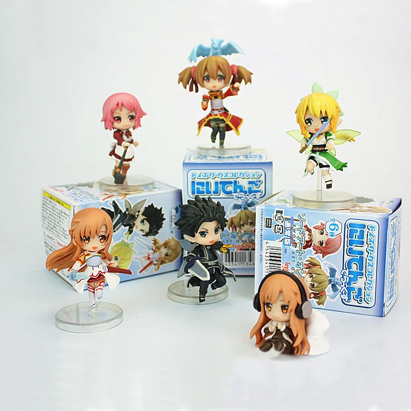 Anime Set of 6pcs Sword Art Online Asuna Kirito Leafa Shirika Lisbet Figure Toy