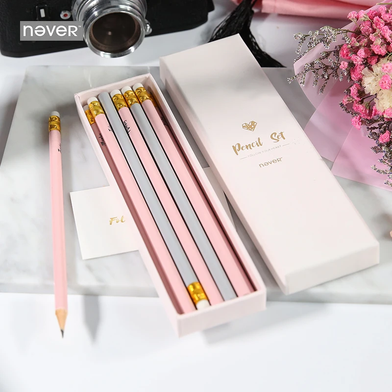 

Never Pink 12 Pcs/Lot Pencil Set Wood Standard HB Macaron Pencils For Drawing Gift packaging stationery Office School Supplies