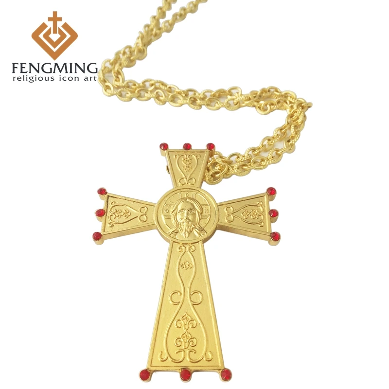 

catholic juses cross necklace Gold-plated silver metal crafts home decor accessory religious icon orthodox baptism gifts pendant