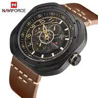 NAVIFORCE Watch Men Leather 3Bar Waterproof Fashion Sport Militray Clock Bracelet 2019 Relogio Wristwatch Male Watches Brown New