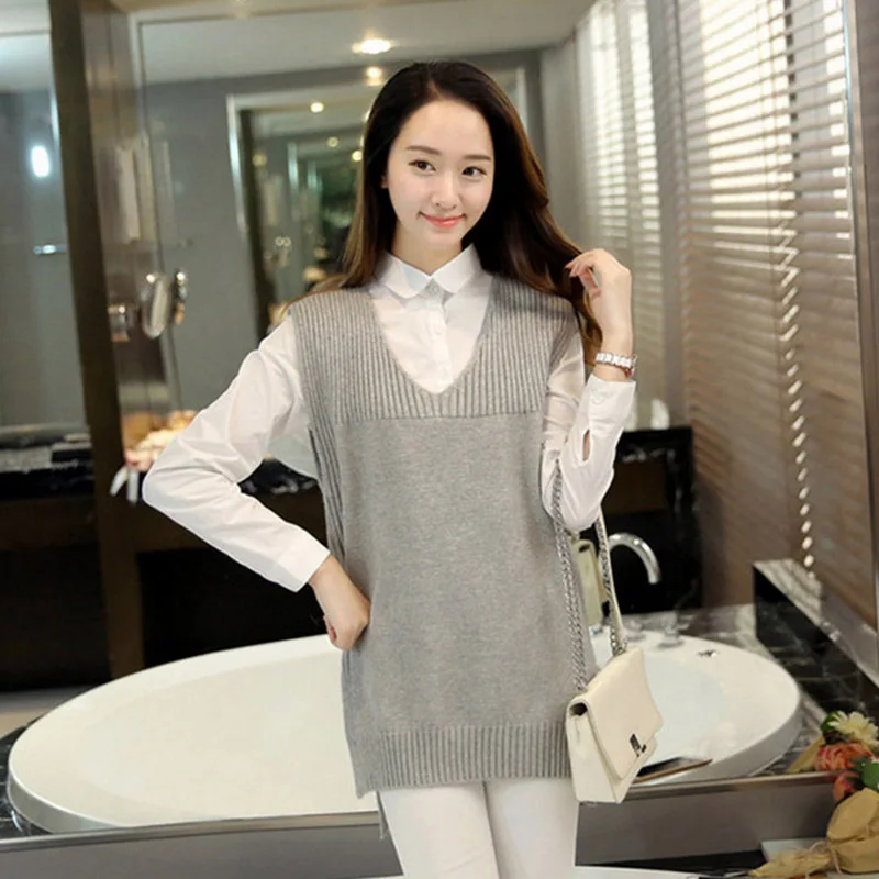 QAZXSW 2018 New Spring Plus Size Women Waistcoat For Women Vest Knitted Harajuku Ladies Woolen Vest Coat Colete Feminino HB666
