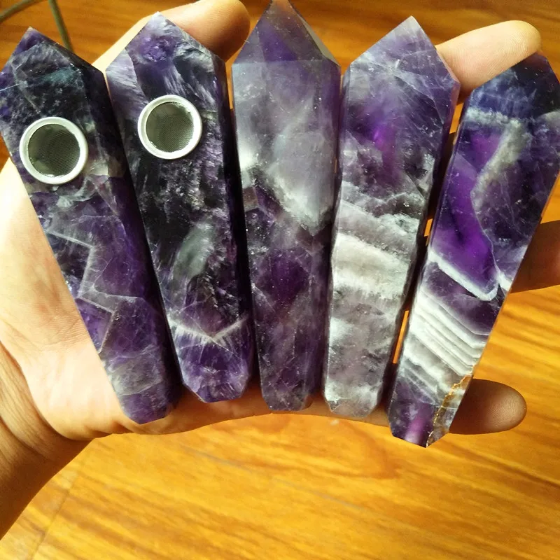 Koop 105mm Natuurlijke quartz crystal pijp polijsten steen amethist pijp crystal wand + gratis vervoer