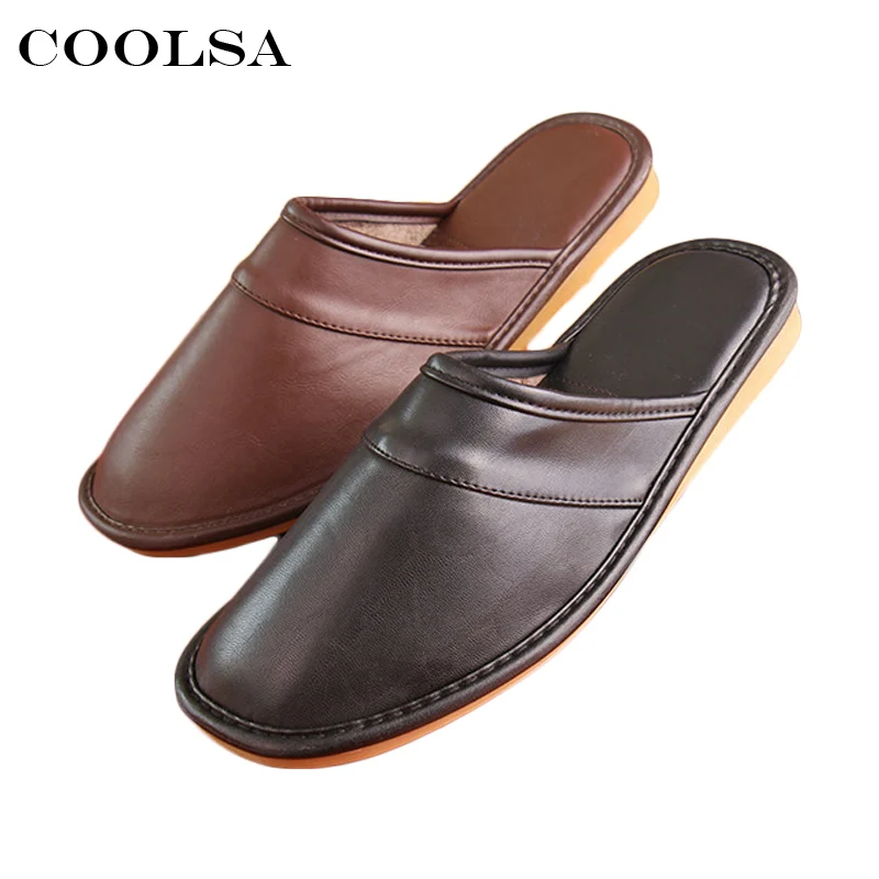 Coolsa/ новые зимние мужские кожаные хлопковые тапочки из искусственной кожи, короткие плюшевые домашние тапочки-оксфорды, мужские непромокаемые домашние теплые туфли