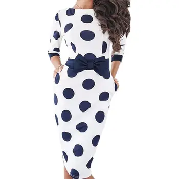 

Fashion Women Elegant long Sleeve Polka Dot Print Vintage Pinup Casual Party mini Skirt