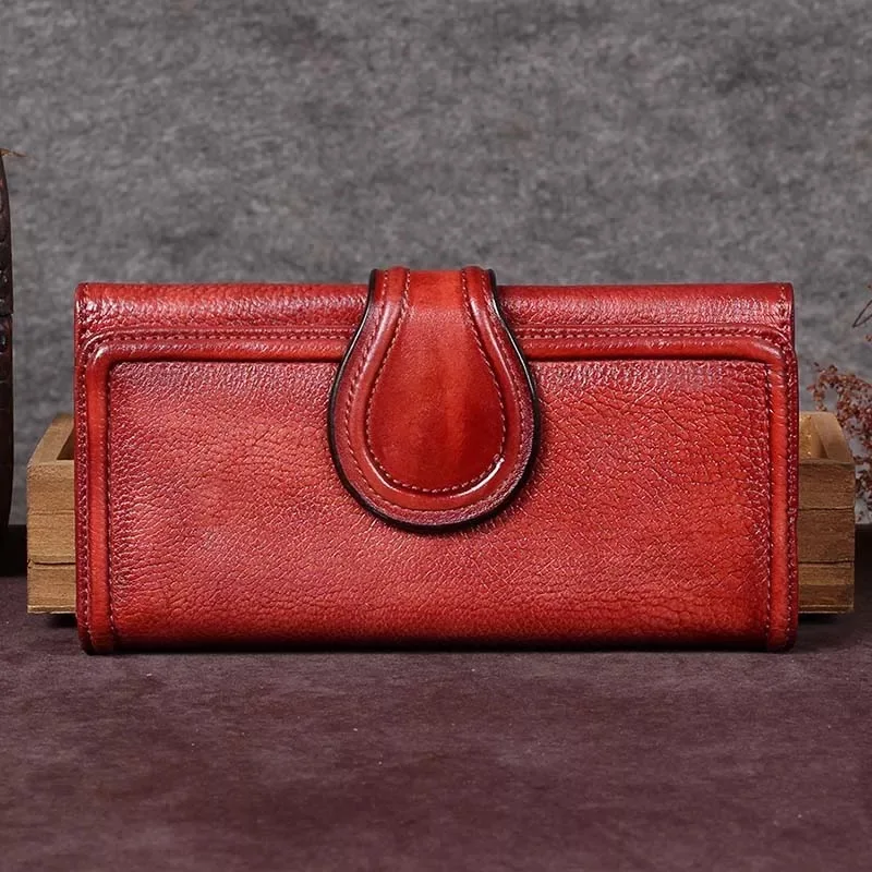 

Vintage Designer Cowhide Women's Long Wallet Genuine Leather Female Card Holder Wallet Ladies Zipper Coin Pocket Clutch Purse