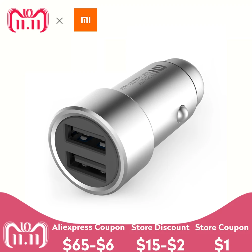 

Original Xiaomi Car Charger Dual USB 5V/3.6A Volt Full Metal Power Adapter Compatible with Most Phones Tablet PC Best Quality