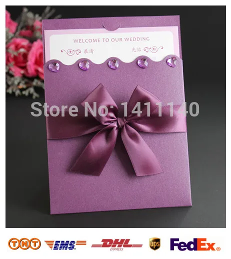Whole Elegant Dark Purple Wedding Invitation Card With Ribbon Whole Elegant Dark Purple Wedding Invitation Card With Ribbon Diamond Decor Free Envelops Seal