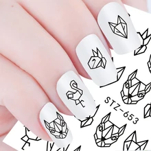 1 шт животные мультфильм дизайн Водные Наклейки s для ногтей черный маникюр ногтей декоративные стикеры Водные Наклейки Советы LASTZ651-654