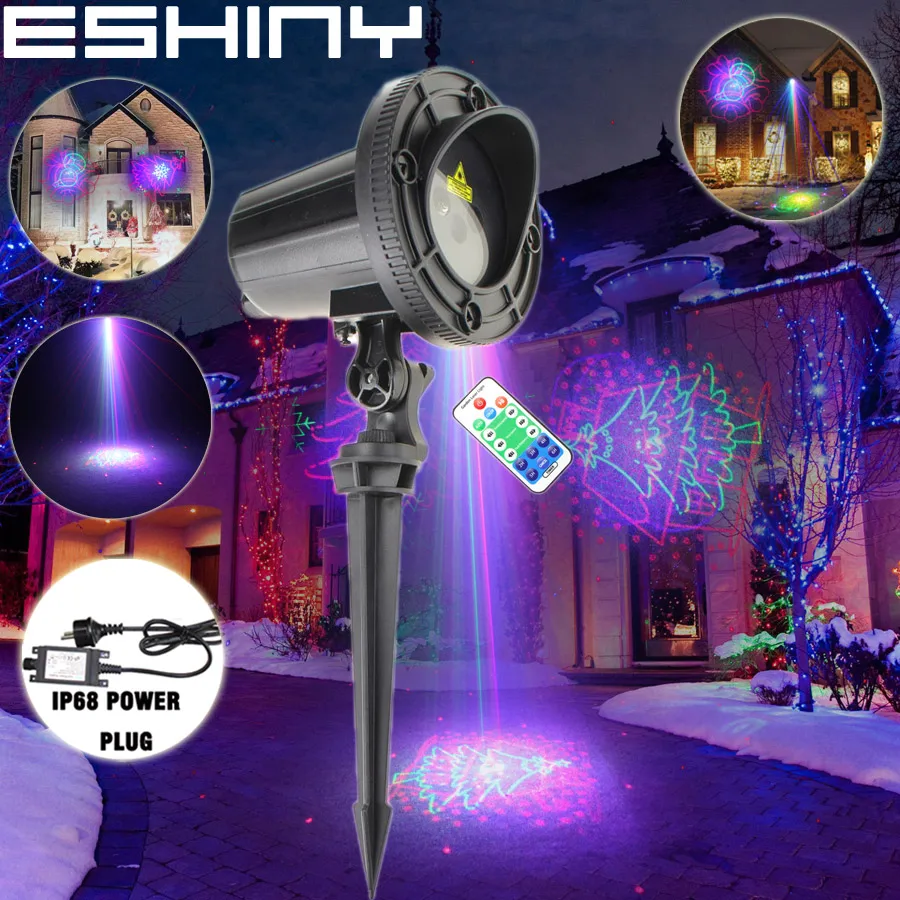 ESHINY projecteur de 24 motifs de noël, imperméable, Laser rvb, pour l
