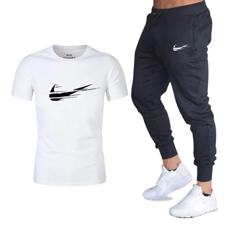 Quality Men's Sets Sets T Shirts+pants Two Pieces Sets Casual Tracksuit Male 2019 Casual Tshirt Gyms Fitness trousers men