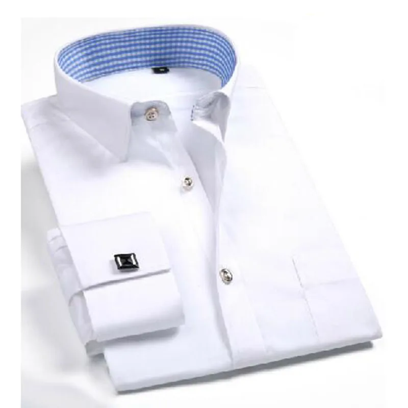 2018 бизнес для мужчин с длинным рукавом Формальные Camisa рубашки для мальчиков, одноцветное цвет Высокое качество французский запонки дизайн