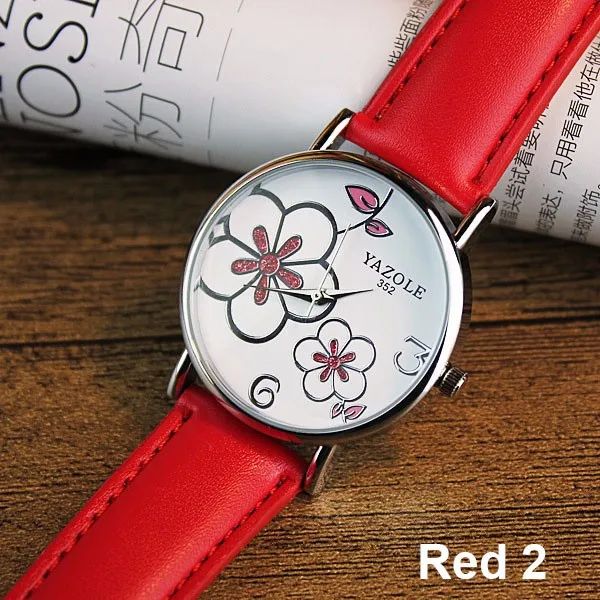 От бренда yazole женские часы модные кожаные OL Цветочные стильные женские часы кварцевые часы Montre Femme Relogio Feminino - Цвет: red white red