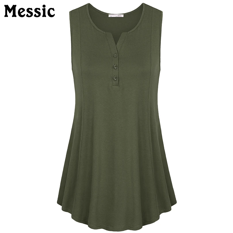Tunic Tops O Neck Sleeveless Chiffon Blouse Front Buttons Loose Pleased Hem Swing Casual Tank Tops