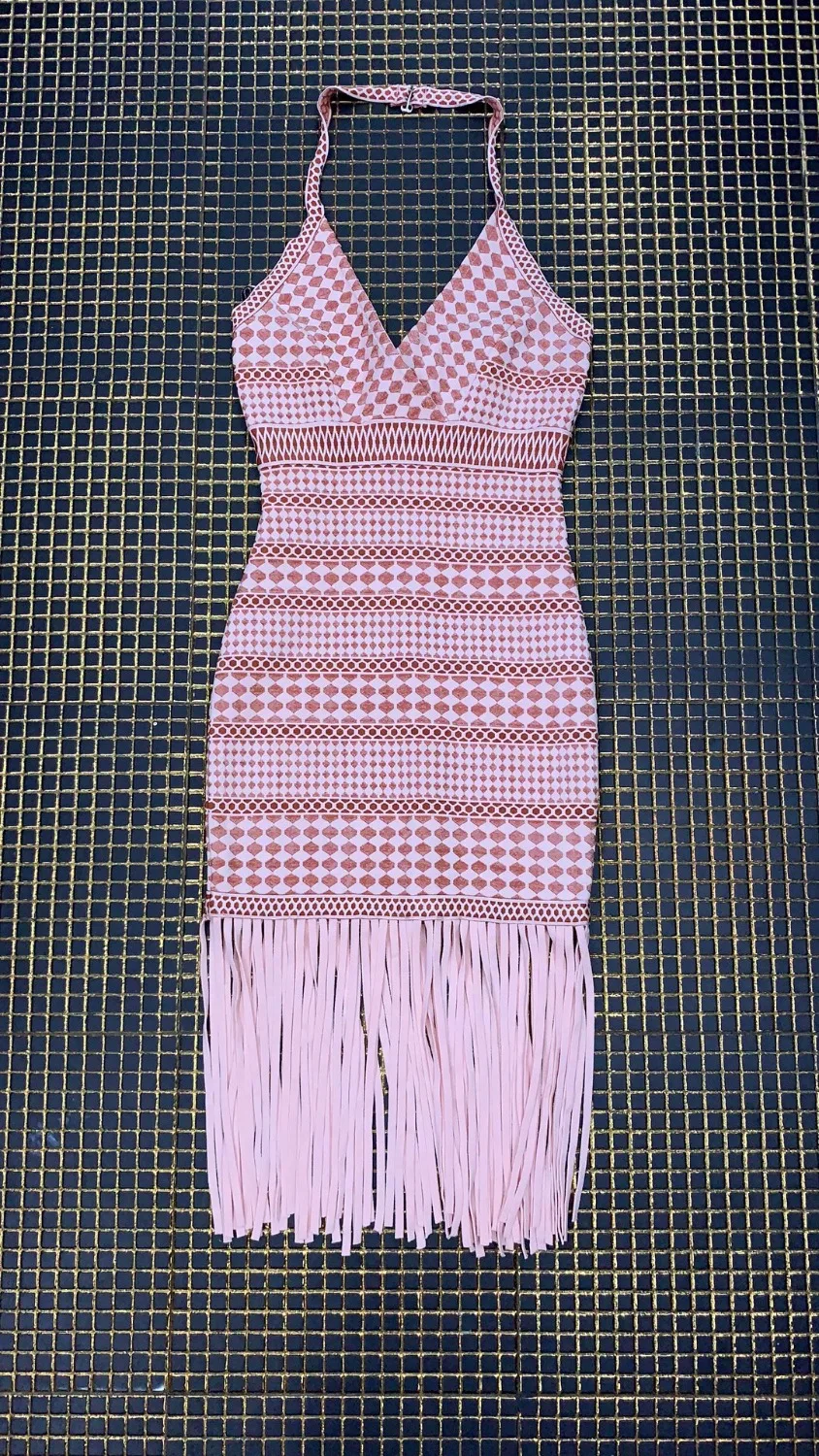 Элегантный Для женщин жаккардовые кисточкой Холтер рукавов Модные Bodycon знаменитости Вечер вечерние платья повязки
