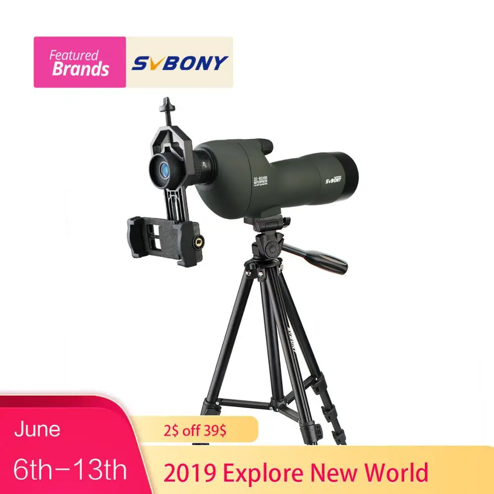 SV28 20-60x60 Spotting Scope Straight 180 Degree ZoomTelescope Waterproof w/High Tripod+Phone Adapter+Desktop Tripod SVBONYF9308