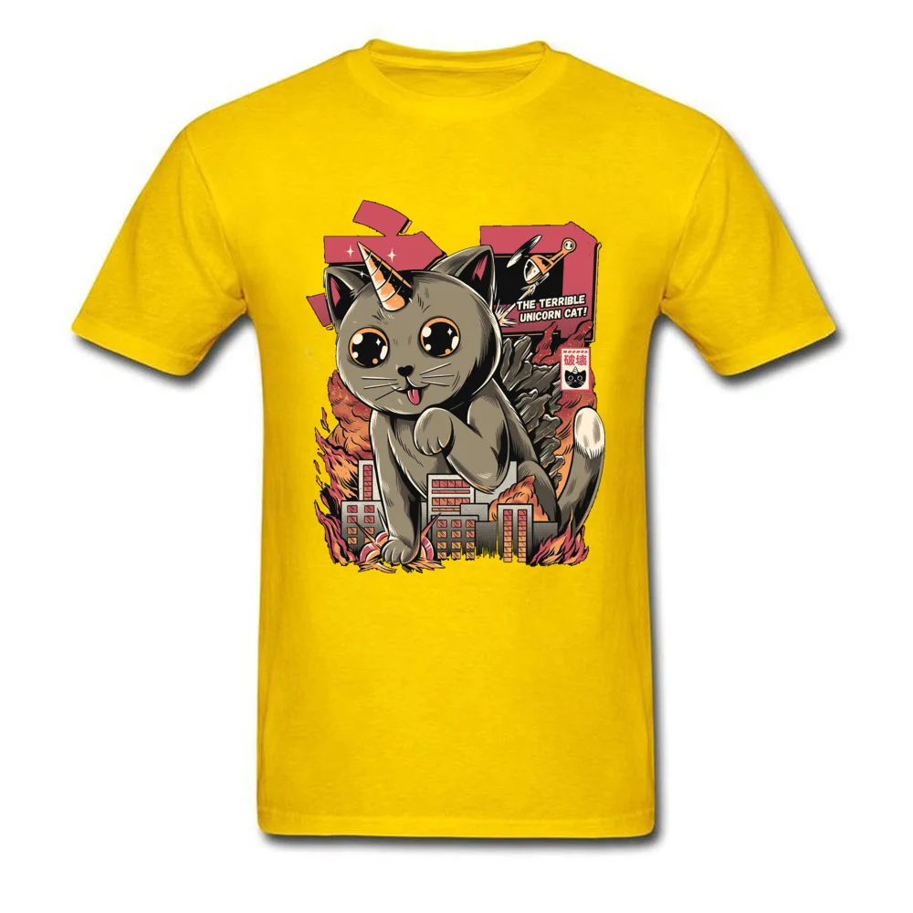 Party Short Sleeve Tops Tees April FOOL DAY O Neck Pure Cotton Student T Shirt Unicorn-Catzilla-Monster- Party Tee Shirts Family Unicorn-Catzilla-Monster- yellow