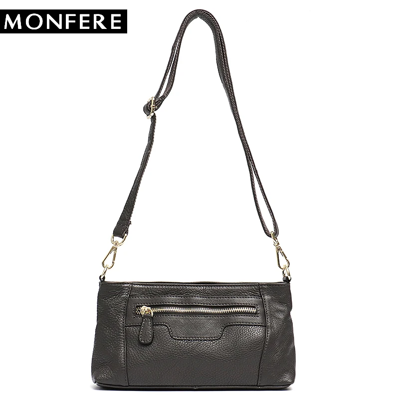 

MONFERE Small Casual Bags for Women 2018 Multi Pockets Shoulder&Cross body Bag Real Cow Leather Ladies Purse Clutch Handbag Mini