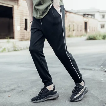 

Brand Men Pants Hip Hop Stitching Joggers Pants 2017 Male Trousers Men Solid Pants Sweatpants Black / red plus size M-4XL