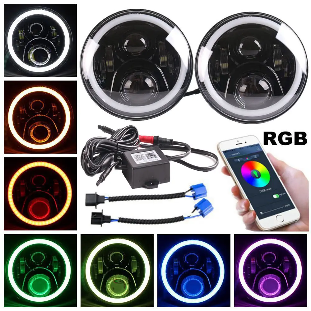 7 дюймовый круглый светодиодный rgb фара drlheadlight Angel eye 4 5 дюймов передний бампер