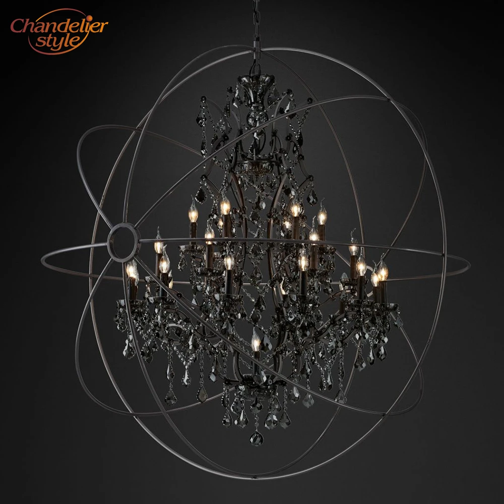 

Foucault's Orb Smoke Crystal Chandelier Lighting Rustic Candle Chandeliers Lamp LED Pendant Hanging Light Hotel Chandelier Light