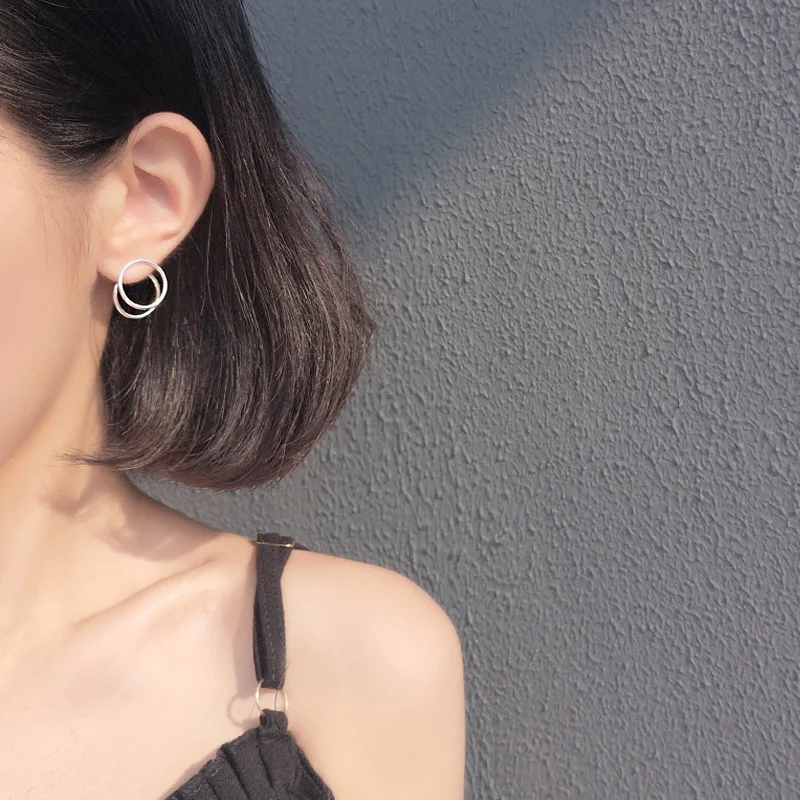 

AKOLION Silver Geometric Double Circle Earrings Anti Allergic Stud Earring for Women Girl 925 Sterling Jewelry Gifts