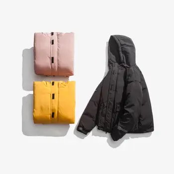 

Korean Street Style Hooded Solid Color Cotton Coat Male Winter Warm Comfortable Couple Coat Color Size M-2XL