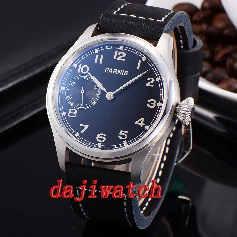 

44mm parnis gray dial 17 jewels hand winding mechanical watch men 6497 Leather Strap