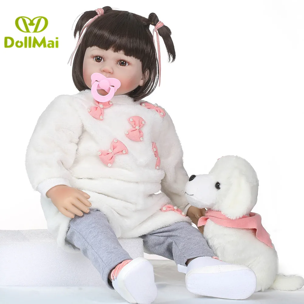 

58cm girl doll reborn silicone vinyl reborn dolls princess toddler children play house toy dolls puppy plush Bebes reborn