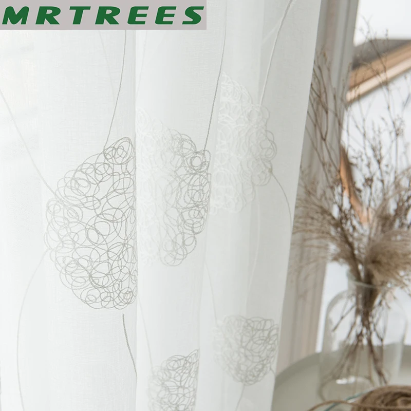 

MRTREES White Embroidered Sheer Window Curtains Tulle Curtains for Living Room Bedroom Kitchen Voile Curtains for Window Drapes