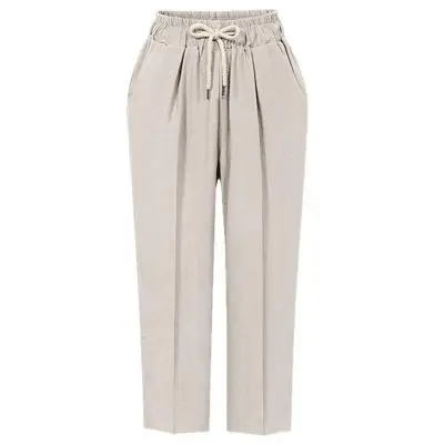 Женские штаны-шаровары с высокой талией размера плюс, повседневные хлопковые узкие обтягивающие брюки, большие Стрейчевые брюки длиной до щиколотки, 5XL 6XL - Цвет: khaki  9002
