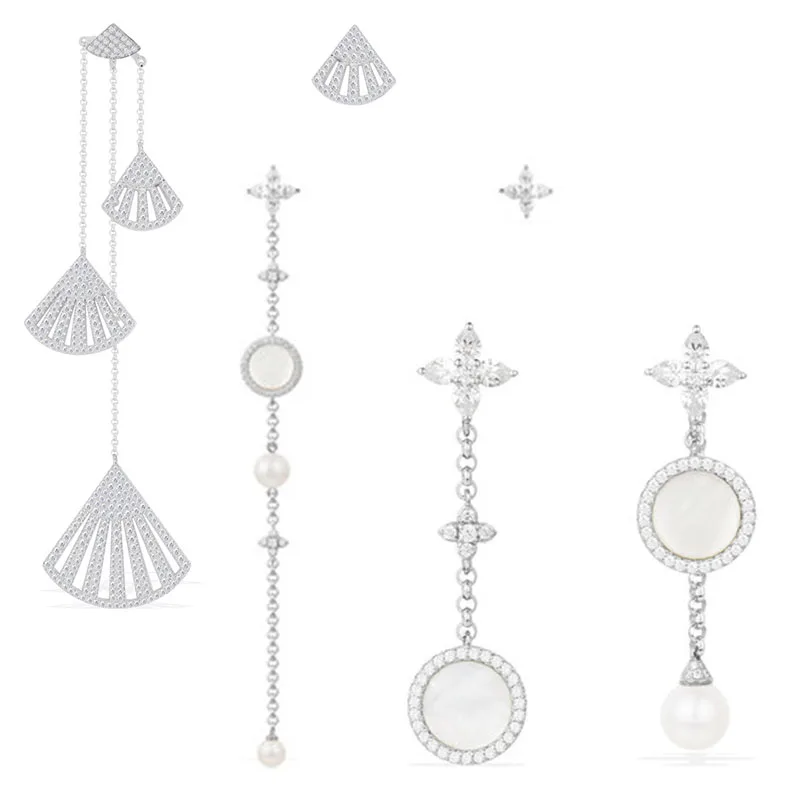 

Fashion Charm 100% Sterling Silver Original 1:1 High Quality Asymmetric Fan Fringe Shell Pearl Earrings Women Jewelry Free Mail