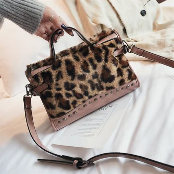 

Leopard totes handbags Women Shoulder bags Fashion Rivet 2018 crossbody bags new zipper High capacity hand strap bags