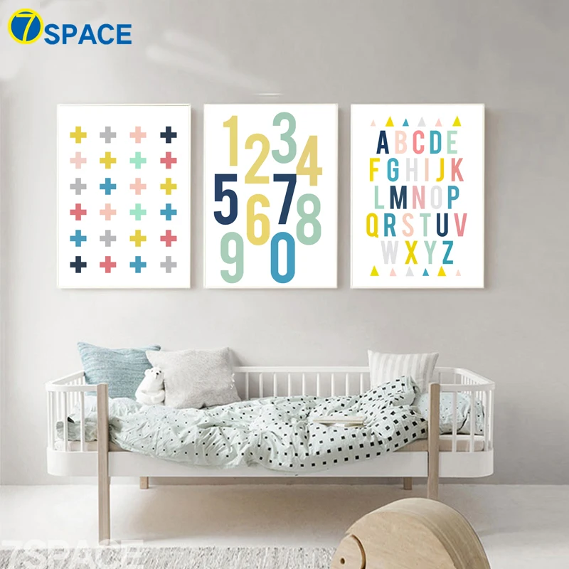 

7-Space Cartoon Wall Art Canvas Painting Color Figures Posters And Prints Nordic Style Kids Decoration Wall Pictures No Frame