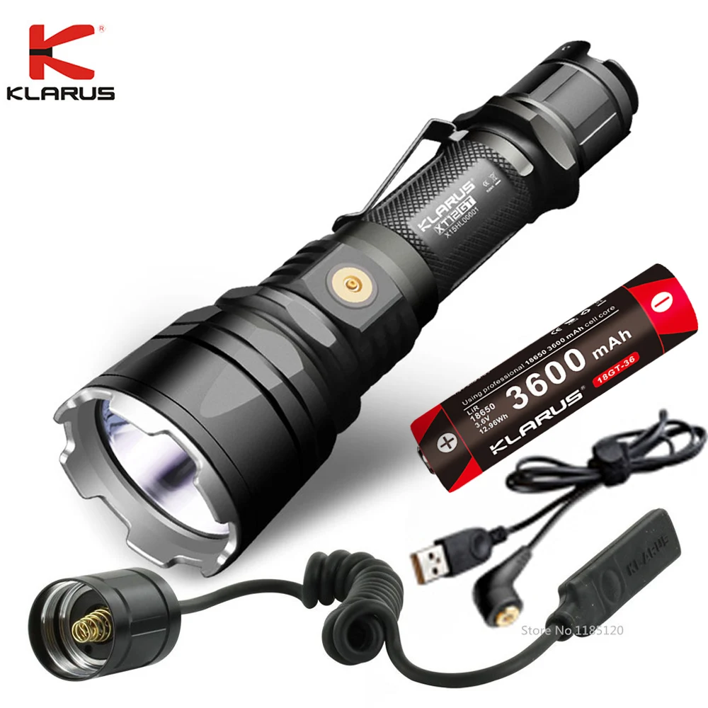 

KLARUS XT12GT Rechargeable Flashlight Kit CREE XHP35 HI D4 torch with 18650 3600mAh battery KLARUS TRS1 Tactical Remote Swtich