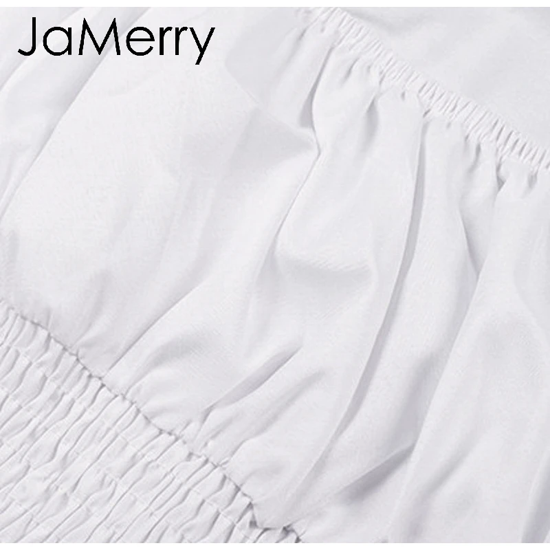 JaMerry, белая, французская, с рюшами, с рукавом-фонариком, квадратная рубашка, женская укороченная блузка, топ, корейский стиль, весенняя, укороченная блузка, топы, блузки