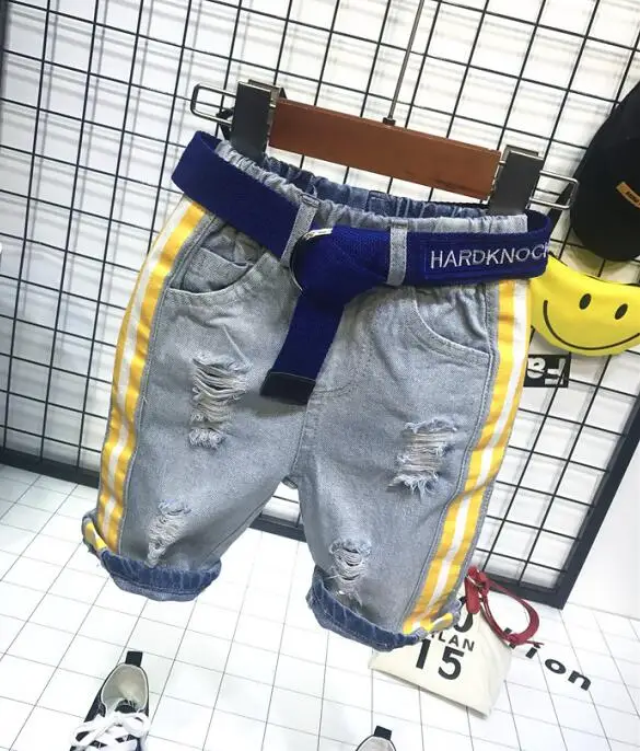 Штаны для мальчиков детская джинсовая одежда новые летние шорты для мальчиков легинсы длиной до колена, повседневные брюки-Капри из хлопка для больших детей