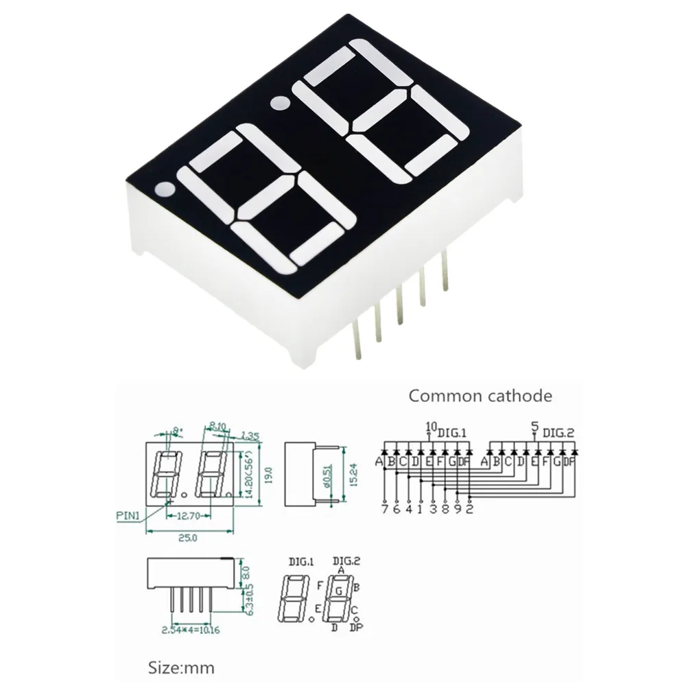 10 шт. 0,56 дюймов 7 сегмент 2bit цифровой трубки Красный общий анод светодиодный Цифра Дисплей 0,5 дюймов 0,5 0,56 дюйма 0,56 ''0.56in. Два 2 бит