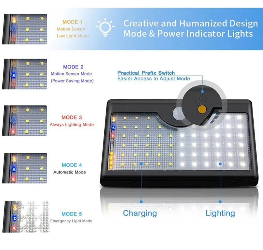 Luzes da Lâmpada para Jardim Parede ao ar Livre com Cinco Modos em um Super Brilhante Atualizado Quintal Lâmpadas Solares 60 Led Solar Luz 1300lm 7 com cinco modos em um lâmpadas solares 60 led solar luz
