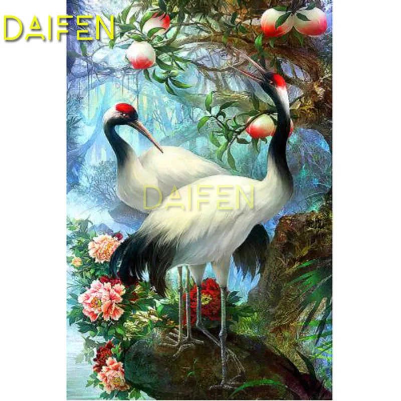

Full Square Diamond embroidery Crane with peach Full Round Diamond mosaic DIY Crane 3D Diamond painting Cross stitch Crane